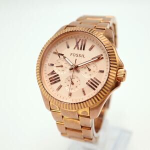Fossil Cecile Women Watch 40mm Rose Gold Tone Day Date SS Bracelet New Battery